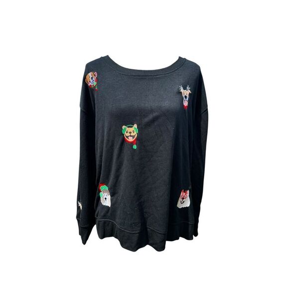 Jane + Delancey Embroidered Dog Sweatshirt XL black Pullover Christmas Frenchie - Picture 1 of 7